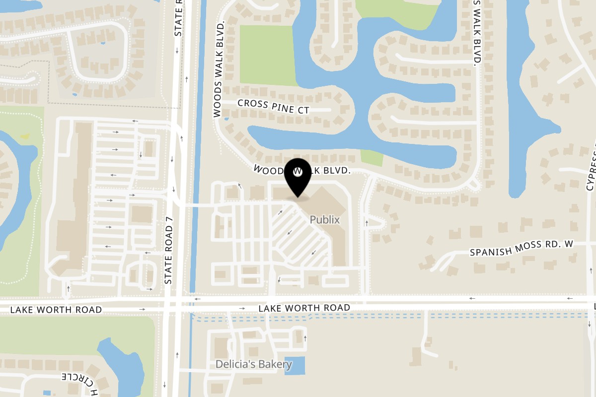 Map showing the location of Shingo Japanese on 9859 Lake Worth Rd Suite 19 in Wellington